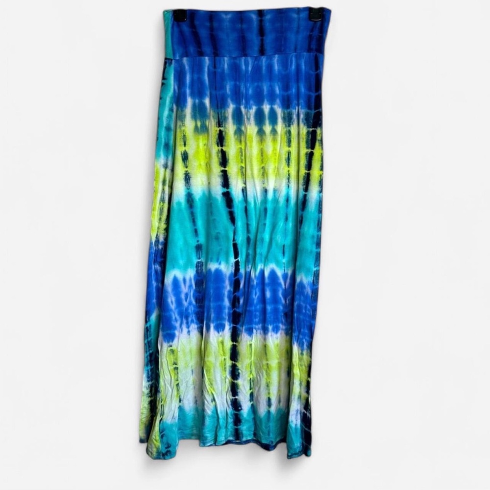 BCX Tie Dye Maxi Skirt Blue Green Ombre Boho Festival Size Small